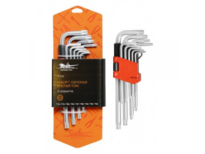 Набор Г-образных ключей TORX 9 предметов,пласт.подвес